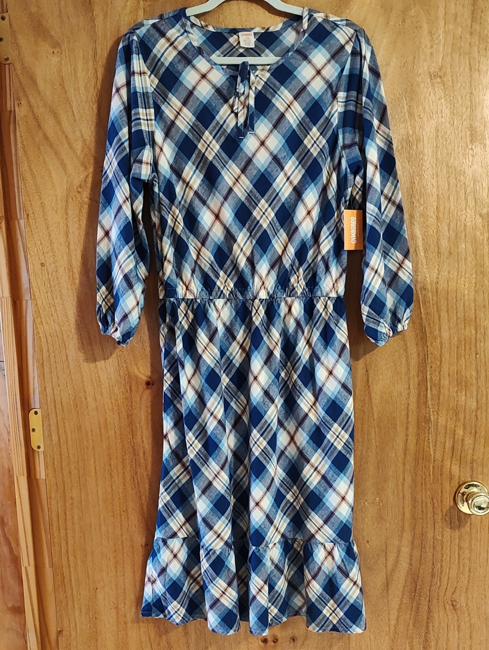 NWT Gymboree x Mandy Moore Womens Dress Plaid Twill Blue Orange White Bias Cut L - Picture 2 of 14